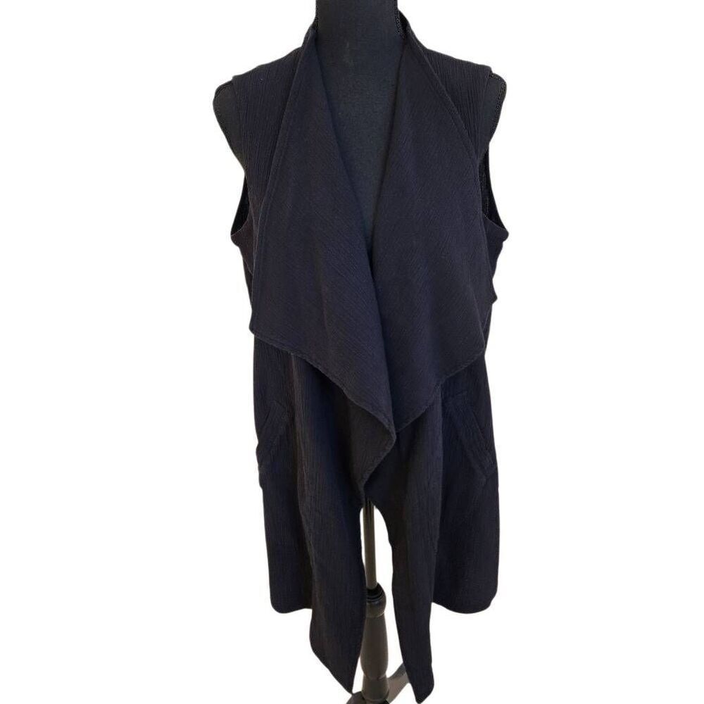 Focus Casual Lite Womens Waterfall Open Draped Preshrunk Cotton Tunic Vest Small
